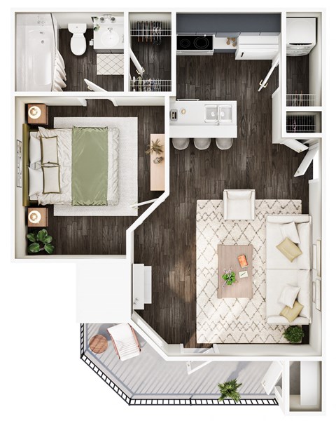 Floor plan for 1 bed, 1 bath, 520 sqft